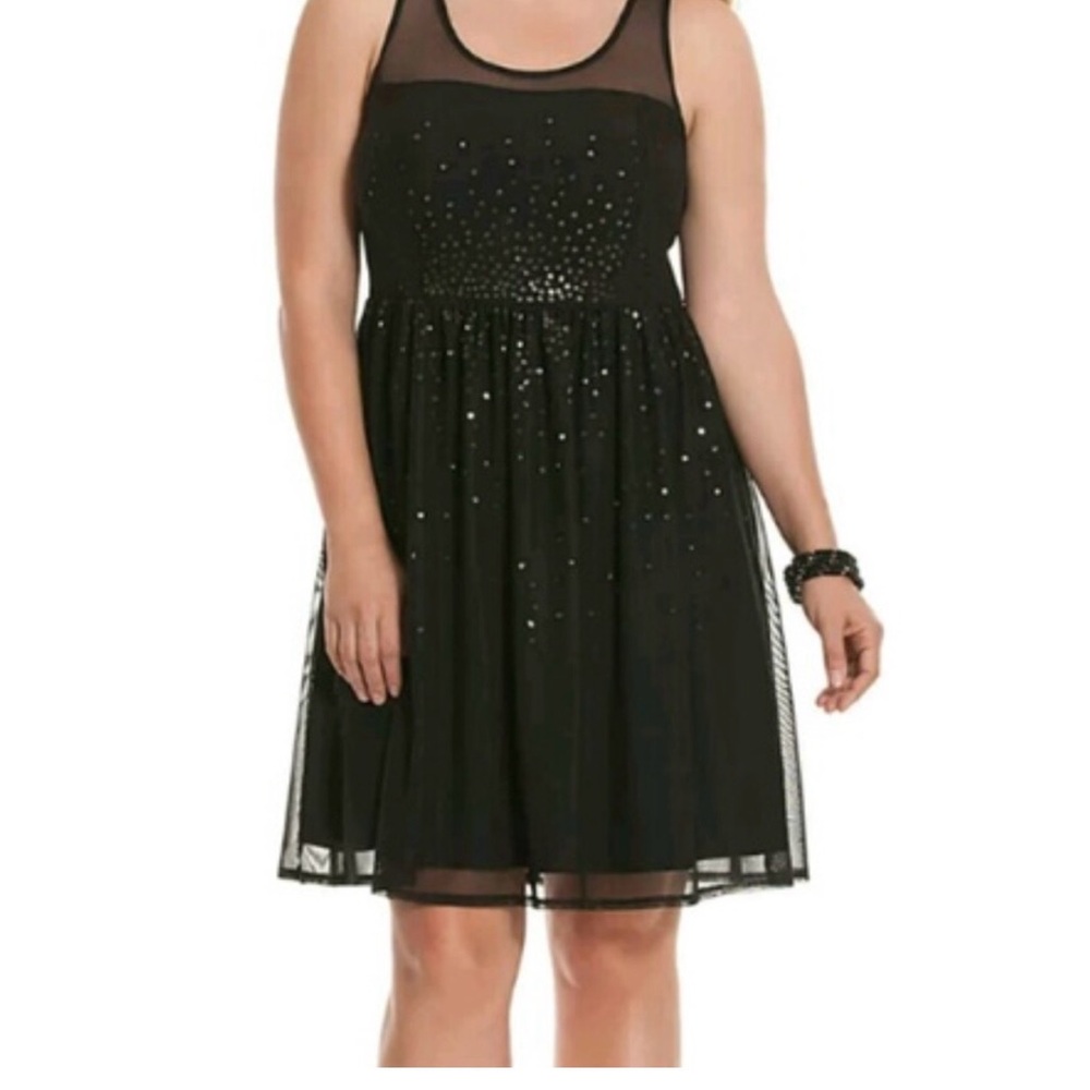 Lane Bryant Black Mesh Fit & Flare Mini Dress with Sparkle
